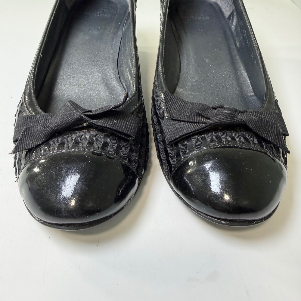 Stuart Weitzman Black Patent‎ Woven Bow Wedge Pumps JW 25763 Size 8 M - Picture 5 of 7